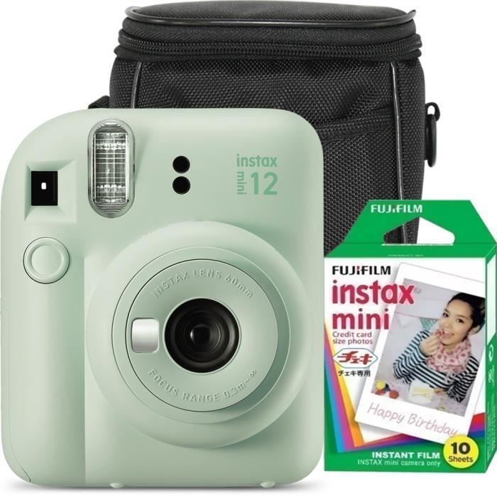 Fujifilm Instax Mini 12, Ensemble appareil photo ,vert menthe, avec 10 films et étui Cdiscount