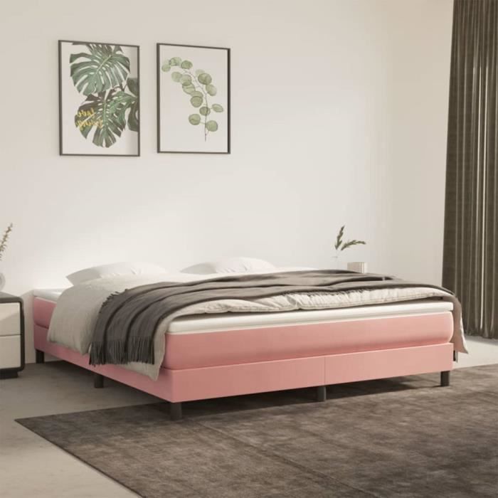 Sommier à lattes - GAROSA - Rose - 160x200 cm - Velours - 2 places