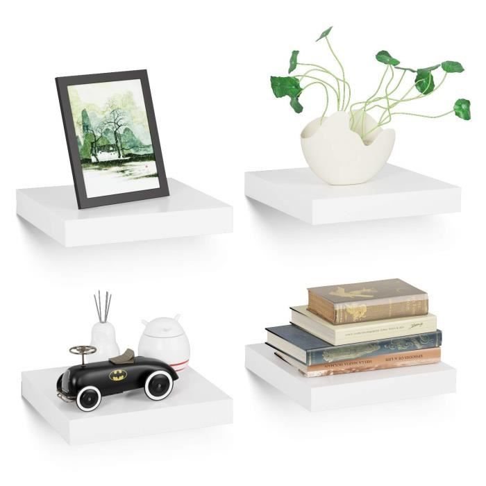 Lot De 4 étagères Murales Flottantes WELDUN - En Plastique, Support 4kg - Pour Exposer Photos, Livres, Plantes - Installation Vis Ou Adhésif - Rose - Salon, Chambre, Salle De Bain - 1
