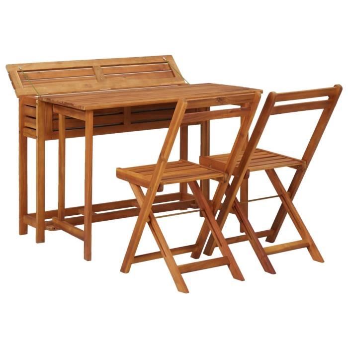 Dbaiyi-Ddis Table de balcon avec 2 chaises de bistro Bois dacacia massif DA007