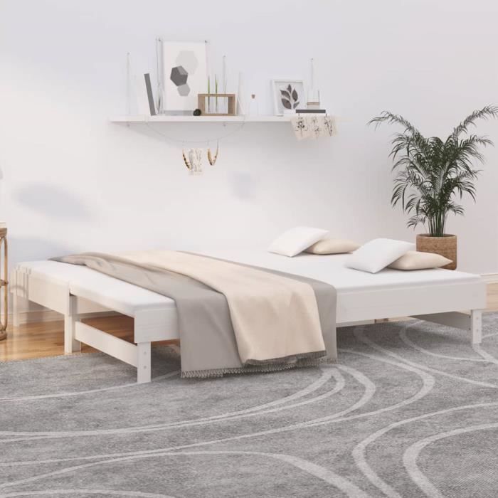 Lit coulissant Blanc KEENSO 2x(100x200) cm Bois de pin massif