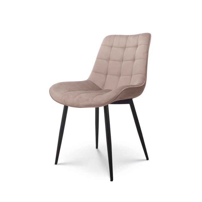 Chaise de salle à manger en velours beige – Assise rembourrée confortable – Pieds en métal noir