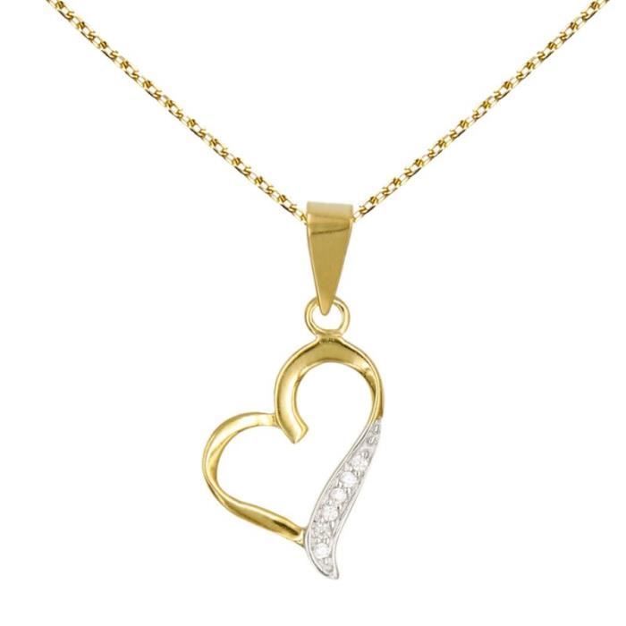 Pendentif Or Jaune 9k Zircone Blanc Coeur 562289