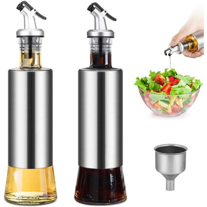 Lot De 4 Bouteilles Distributeur D'huile En Verre 500 Ml - Bec Verseur Automatique, Idéal Pour Huile D'olive, Vinaigre - 7