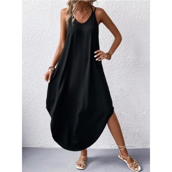 Robe D'été Femme FNKDOR - Bretelles Spaghetti, Col V, Courte Avec Poches - Tunique Décontractée