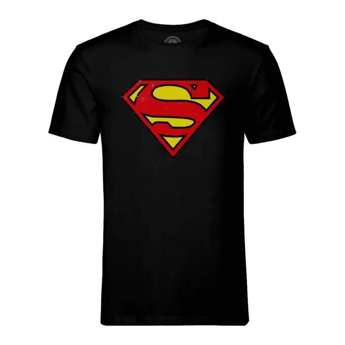 T-shirt Homme Col Rond Noir Superman Super Héros BD Film Geek