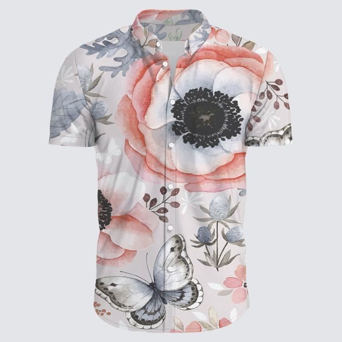 Chemise Hawaïenne David Taylor Homme Beige 4XL - Manches Courtes, Coton Léger