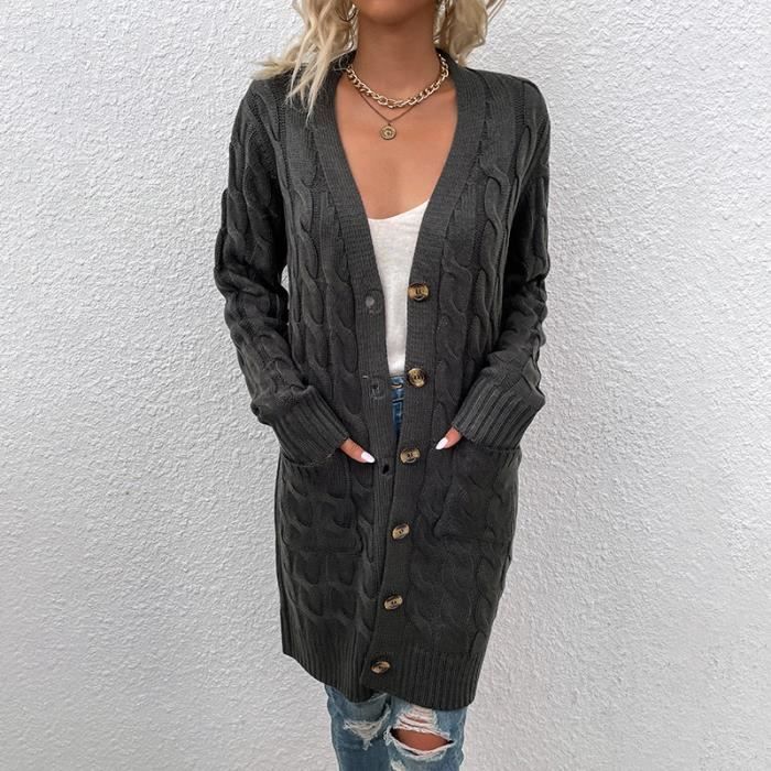 Ensemble Femme 2 Pièces - Gilet Cardigan à Boutons Col V + Pantalon Long - 49% Polyester, 45% Rayon, 6% Élasthanne