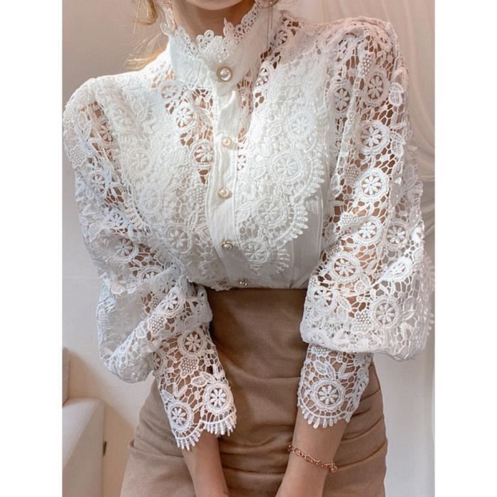 Chemisier femme Sexy dentelle Patchwork évider chemise à manches