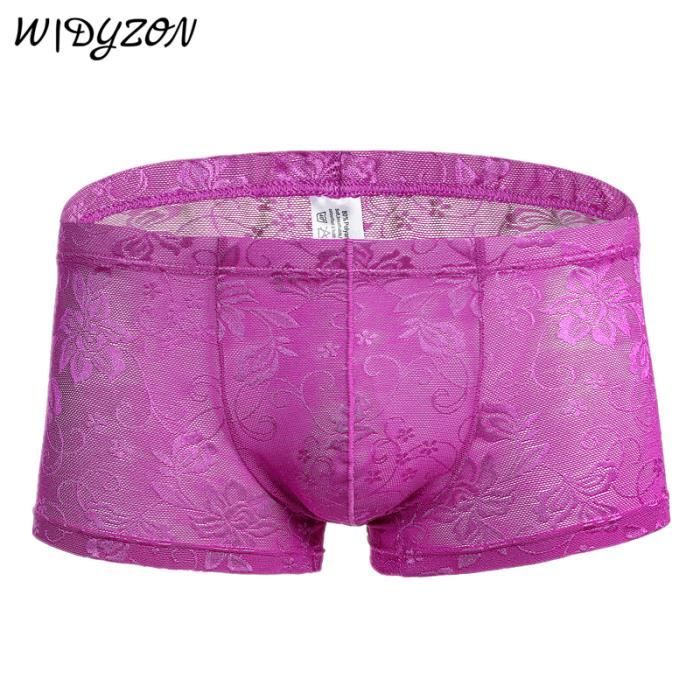 Boxershorty,Boxer en dentelle pour homme,sousvêtement respirant et doux Purple[C158] Blanc