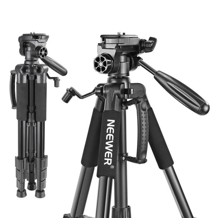 Neewer 142 centimètres Trépied Aluminium Portable Noir avec Tête Pivotante 3 Directions et Sac pour DSLR, DV Vidéo Caméscope, Charge