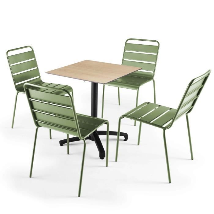 Ensemble table de terrasse stratifié chene et 4 chaises vert cactus Opéra - Oviala