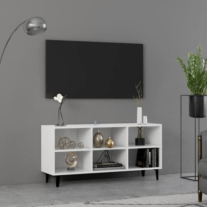 705 JILM* Meuble TV - Scandinave - Armoire HIFI - Banc télévision - avec pieds en métal Blanc 103 5x30x50 cmMeuble TV - Scandinave