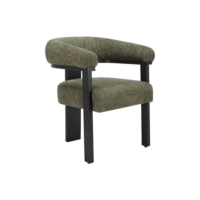 Chaise avec accoudoirs en tissu bouclette et bois dhévéa noir - Kaki - LIVELIA