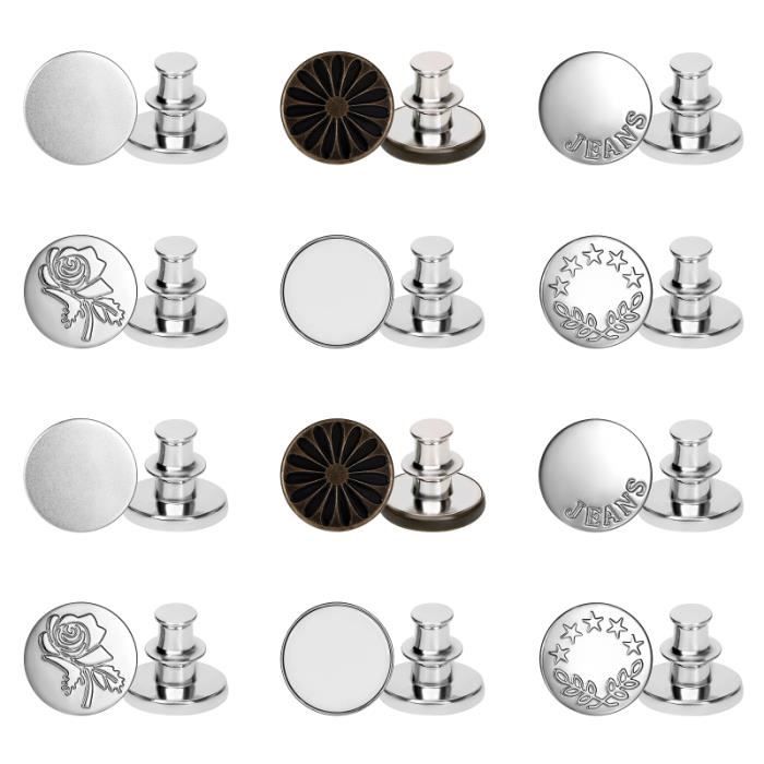 Lot de 12 rallonges de boutons pour pantalons, extensions de boutons réglables pour pantalons hommes et femmes, robes, chemises (noir, bleu, kaki
