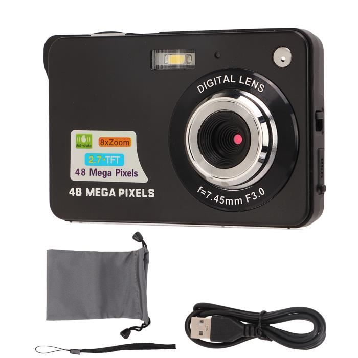 Qiilu appareil photo de poche Appareil photo numérique 4K avec écran LCD 2,7 pouces intégré à la lumière d'appoint 48MP 8x