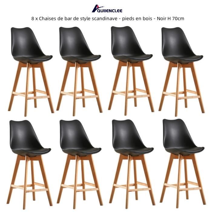 chaises de bar de style scandinave - quiienclee - noir - pieds en bois - lot de 8