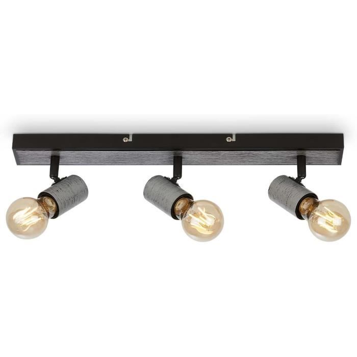 Plafonnier Herford En Bois, Verre & Métal Brun/noir, 3 Spots De Plafond Retro-industriels Pivotants, Luminaire Idéal Dans Un Salon Vintage, Pour 3 Ampoule GU10, Ampoule(s) Non Incluse(s