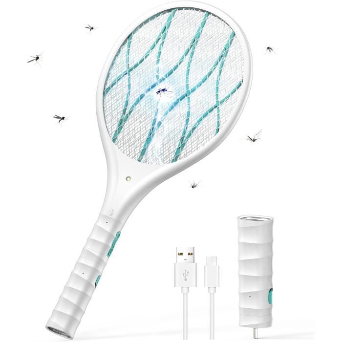Raquette Anti Moustiques 4000V Rechargeable USB-C - Pliable, Lampe UV - Pour Intérieur/Extérieur