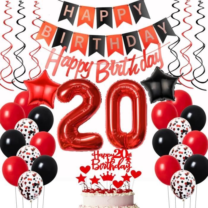 Décoration Anniversaire 20 Ans Noir Et Or | Ballons, Banderole, Cake Topper - Fête Adulte
