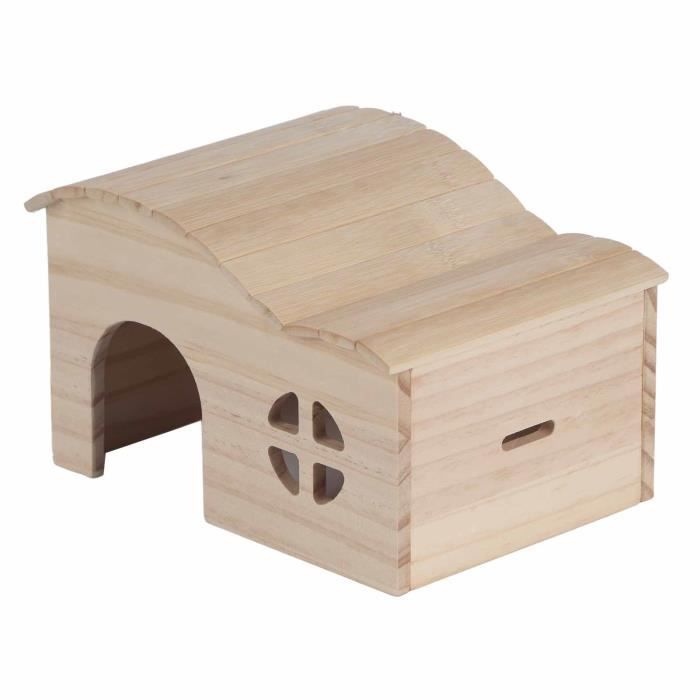 Maison Pour Hamster En Bois Avec Toit Amovible - Cabane Solide 10.5x9x7 Cm - Pour Cage Ou Boîte à Hamster - Fenêtres Et Porte - Isolante Et Saine - 10