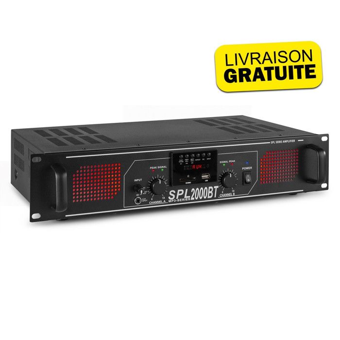 2X 1000 Watts Amplificateur professionnel Bluetooth id/éal entreprises Skytec SPL2000BTMP3 technologie sans fil Bluetooth USB et carte SD fonction MP3 concerts restaurants