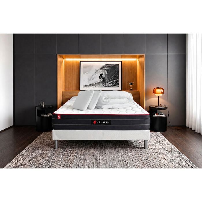 Pack matelas BOOST 160x200 + sommier blanc + Couette + 2 oreillers 160 x 200 cm Blanc Pack matelas BOOST 160x200 + sommier blanc + Couette + 2 oreillers 160 x 200 cm Blanc