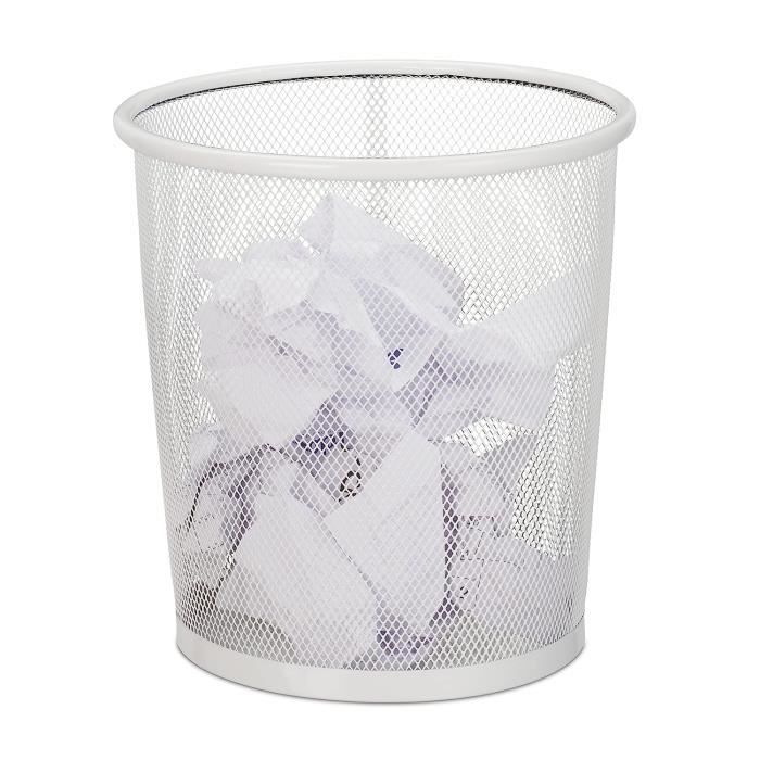 Relaxdays Corbeille Papier Ronde En Métal Blanc - Poubelle Bureau 28x26cm 12 Litres