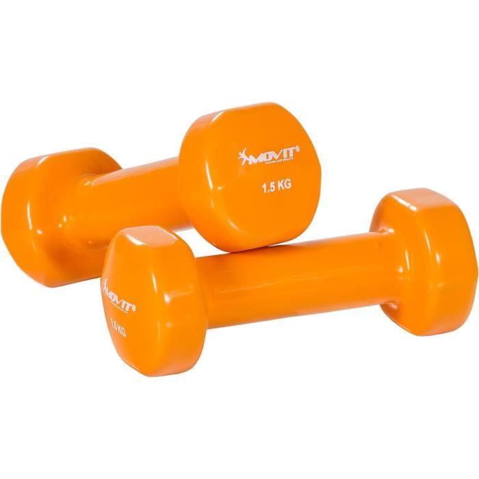 MOVIT Set de 2 haltères en vinyle orange 3 kg (2 x 1,5 kg
