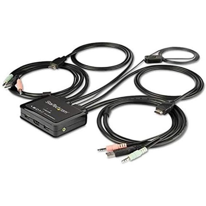 StarTech.com Commutateur KVM HDMI a 2 ports avec cables incorpores - USB 4K 60Hz