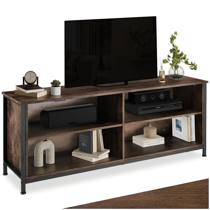 Meuble TV - TECTAKE - Étagère pour téléviseur NAVAN en bois et acier au style industriel 147 x 41 x 605 cm - Bois foncé