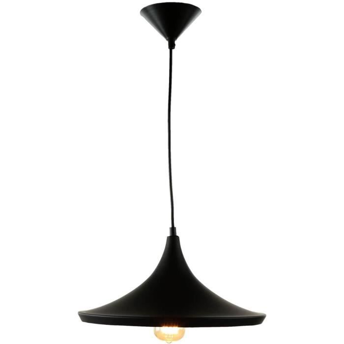 Lot Lampe De Chevet + Lustre Suspension Design – Noir Et Chrome – Style Vintage 70's – Occasion