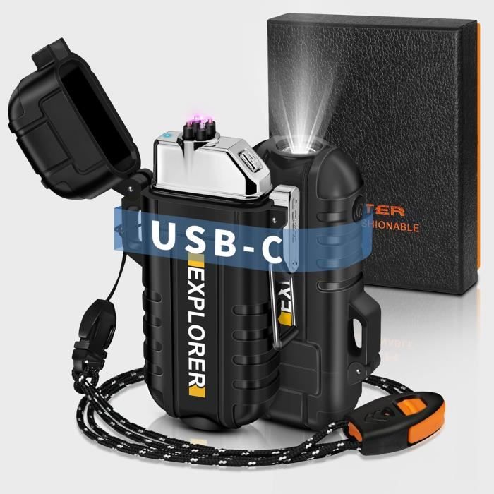 Briquet électrique USB Rechargeable - Double Arc Plasma Coupe-vent, étanche IP56, Avec Lampe Triple Mode Et écran Numérique