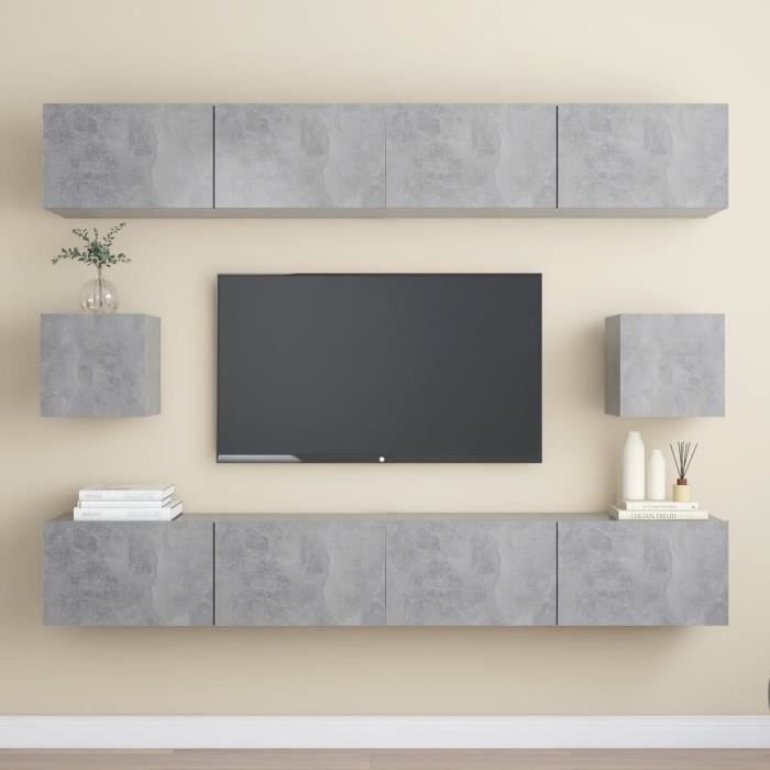 vidaXL Ensemble de meubles TV 6 pcs Gris béton Aggloméré
