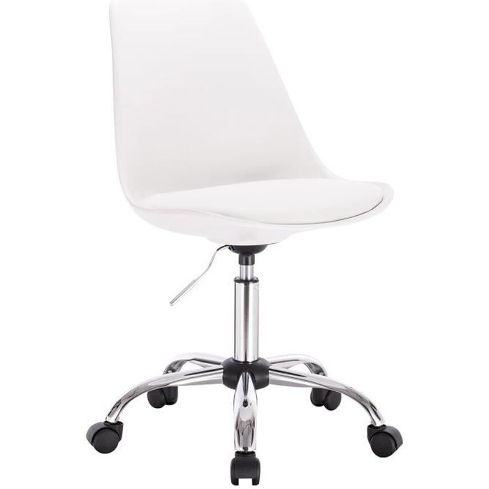 woltu tabouret de bureau à roulettes, chaise de bureau, tabouret de travail en similicuir, pivotant 360°, hauteur réglable, blanc