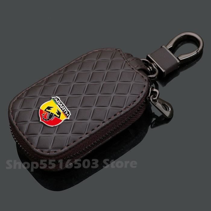 Porte-clu00e9s En Cuir Et Fibre De Carbone Pour Voiture Fiat Abarth