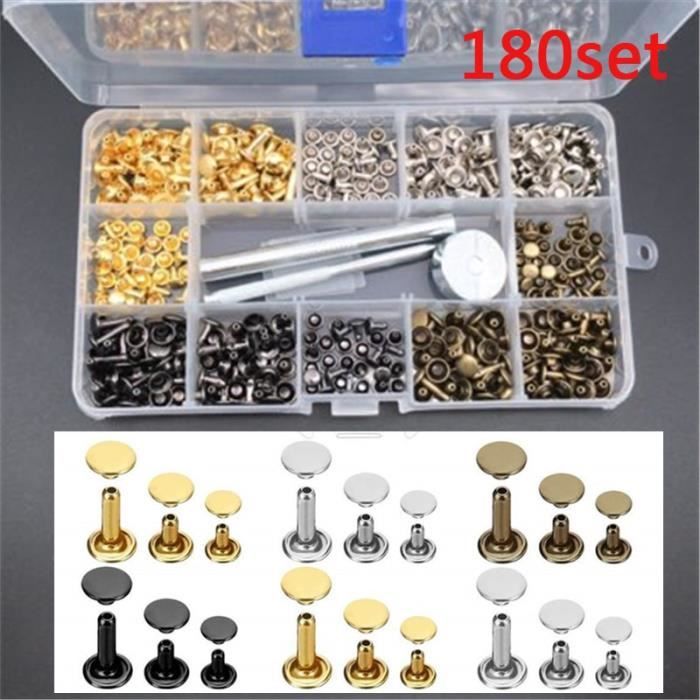 RIVET,180pcsRivets pour cuir, lot de 480, 4 couleurs et 3 tailles