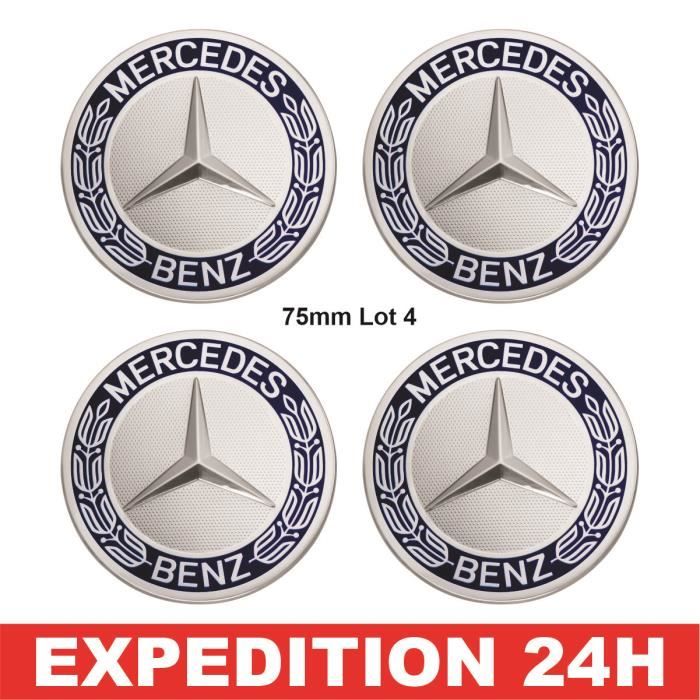 lot 4 Mercedes-Benz 75mm Collection Cache moyeu de roue | étoile avec couronne de laurier | bleu