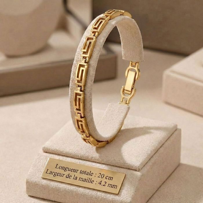 Bracelet Maille Grecque Plaqué Or Jaune 18 Carats 3 Microns - Femme/homme - Neuf Avec étiquettes