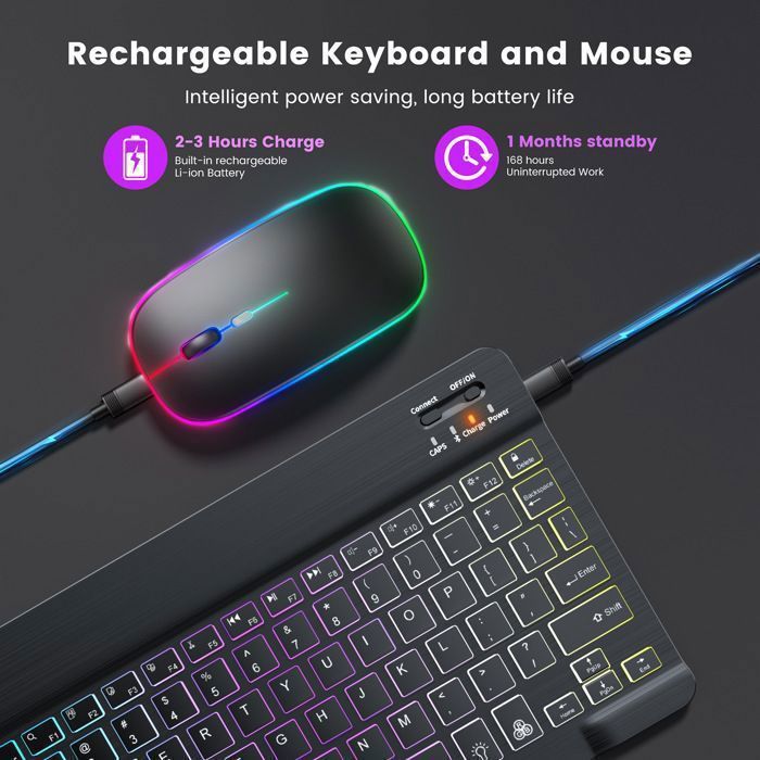 Clavier et Souris sans Fil, Ensemble de Clavier Bluetooth 10 Pouces Charge USB Clavier sans Fil Ultra Fin et Silencieux avec Souris 1600 DPI pour PC, Ordinateur Portable(Rose