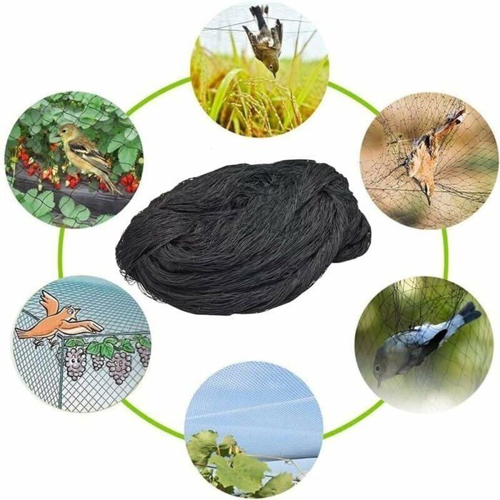 7.5m X 15m Filet Anti Oiseaux Noir, Filet Oiseaux Robuste, Filet Voliere Poulailler, Filet De
