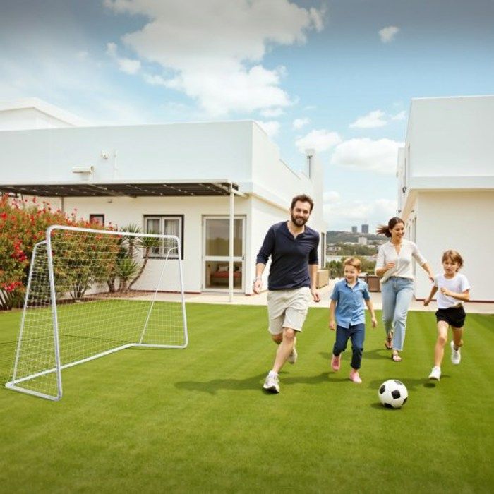 But De Foot Enfant LALAHO 240x150cm - Cadre Acier Galvanisé, Filet Inclus - Pour Jardin, Plage, Terrains