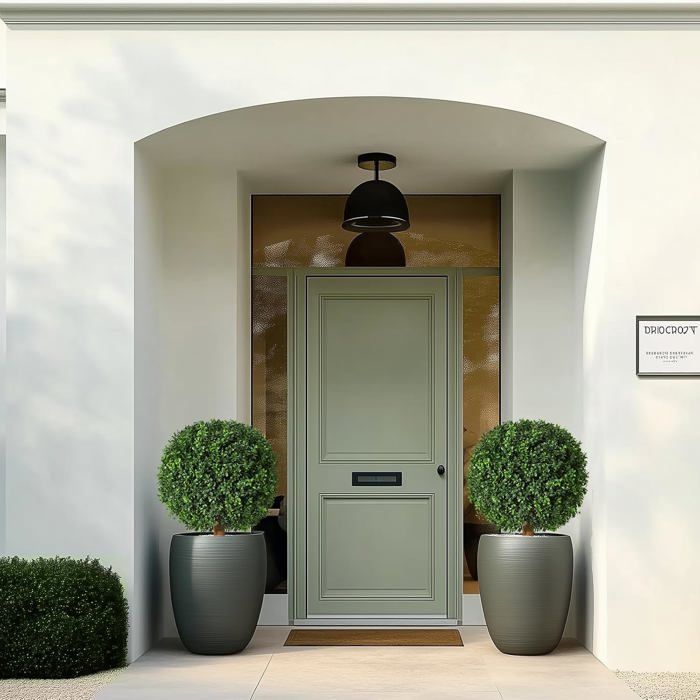Lot De 2 Topiaires Artificiels Buis 61 Cm – Résistants UV, Avec Piquet – Décoration Extérieur/intérieur, Blanc-vert