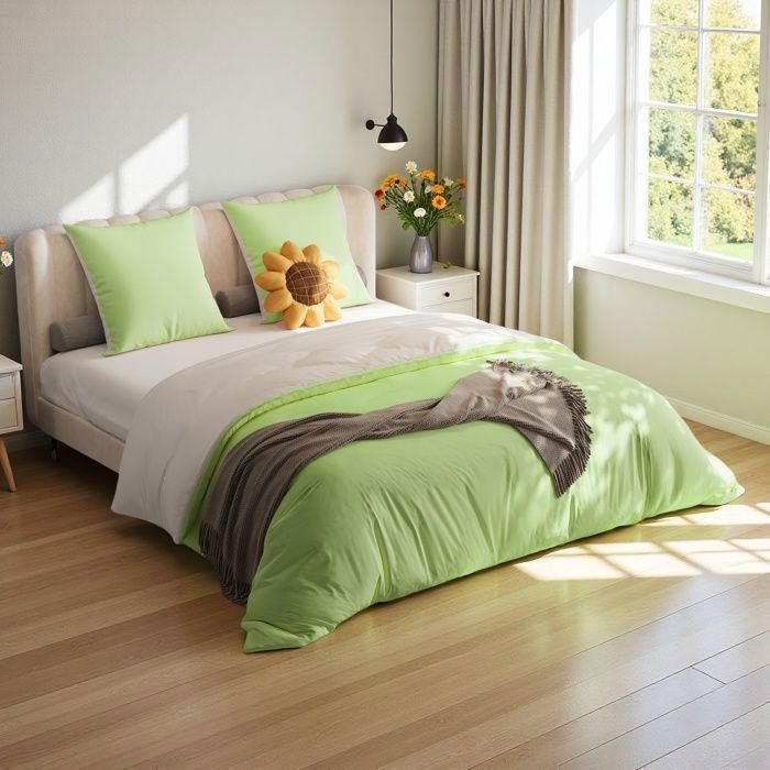 COTON PUR Parure de draps 4 pièces pour lit 160 x 200 cm Grande largeur Mykonos naturel pas cher COTON PUR Parure de draps 4 pièces pour lit 160 x 200 cm Grande largeur Mykonos naturel pas cher