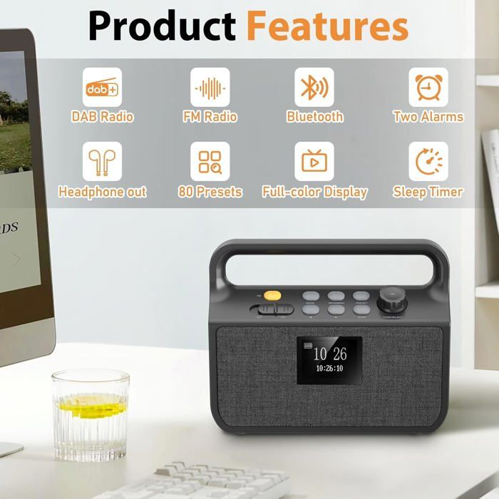 DAB Radio Mit Bluetooth, MONODEAL Plus Klein, Rechargeable Dab Radio Radio DAB