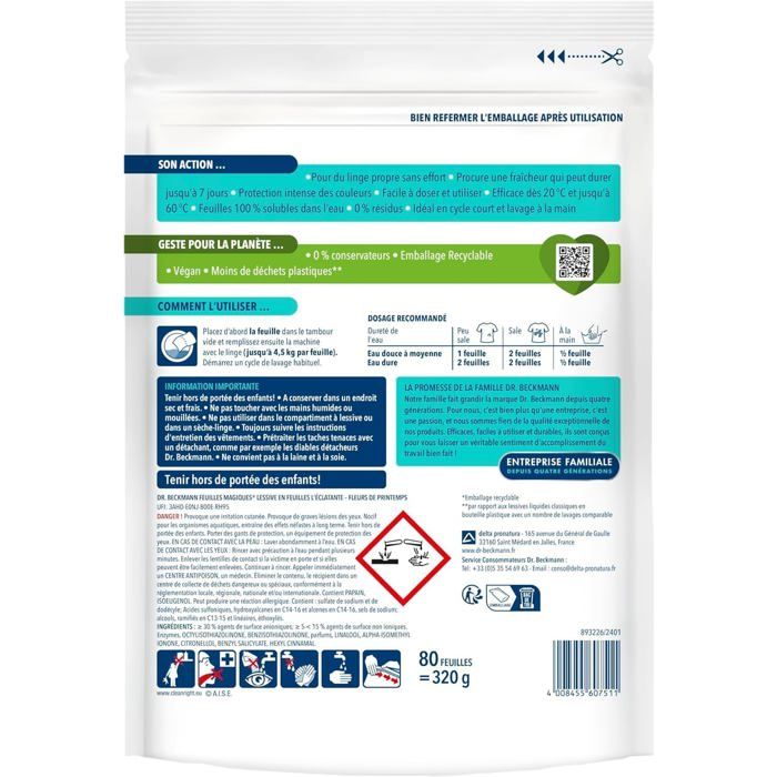 Lessive en feuilles L'ÉCLATANTE Désinfectant Linge Format Pré-Dosé ...