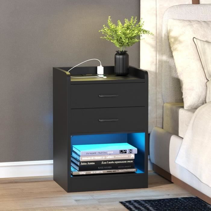 Tables de chevet-Tables d'appoint 2 pcs Compartiments ouverts Noir