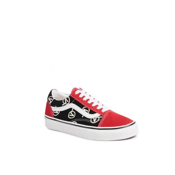 Basket Vans OLD SKOOL Homme Noir Rouge Tige en cuir suede et en toile Semelle exterieure en caoutchouc Noir Cdiscount Chaussures