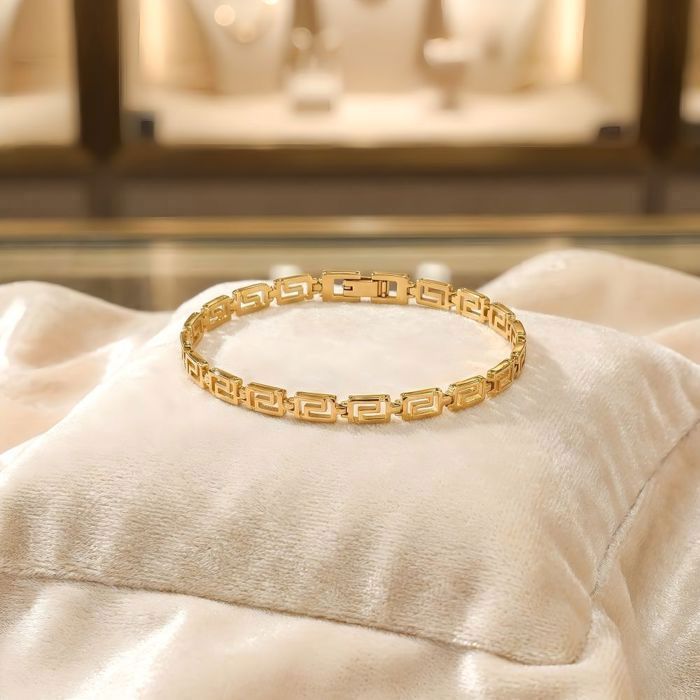 Bracelet Maille Grecque Plaqué Or Jaune 18k - 3 Microns - Pour Femme Ou Homme - Neuf Avec étiquettes
