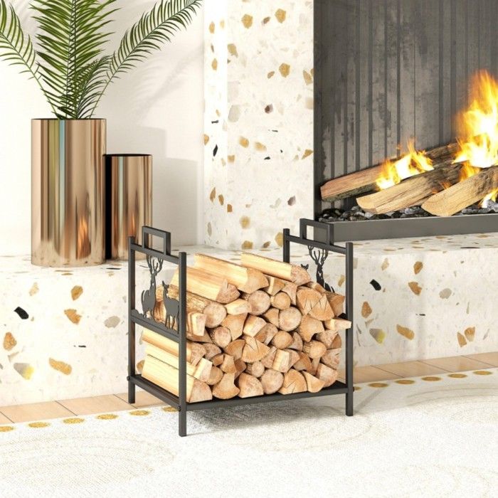 UISEBRT Lot de 4 supports d'empilage stable pour bois de chauffage intérieur et extérieur